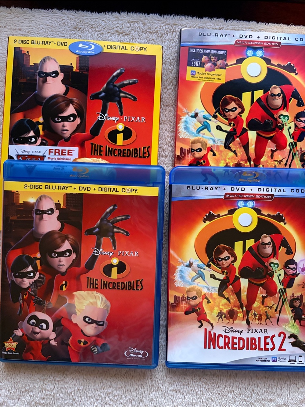 Disney·Pixar The Incredibles+ Incredibles 2 Blu‑Ray + DVDs - like new. Slipcover